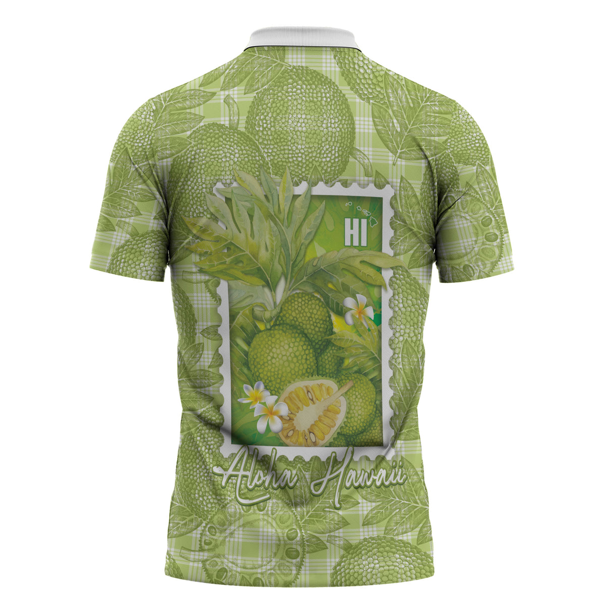 Aloha Hawaii Ulu Palaka Motifs Zipper Polo Shirt Hawaiian Breadfruit Stylized Stamp LT14 - Polynesian Pride