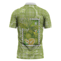 Aloha Hawaii Ulu Palaka Motifs Zipper Polo Shirt Hawaiian Breadfruit Stylized Stamp LT14 - Polynesian Pride