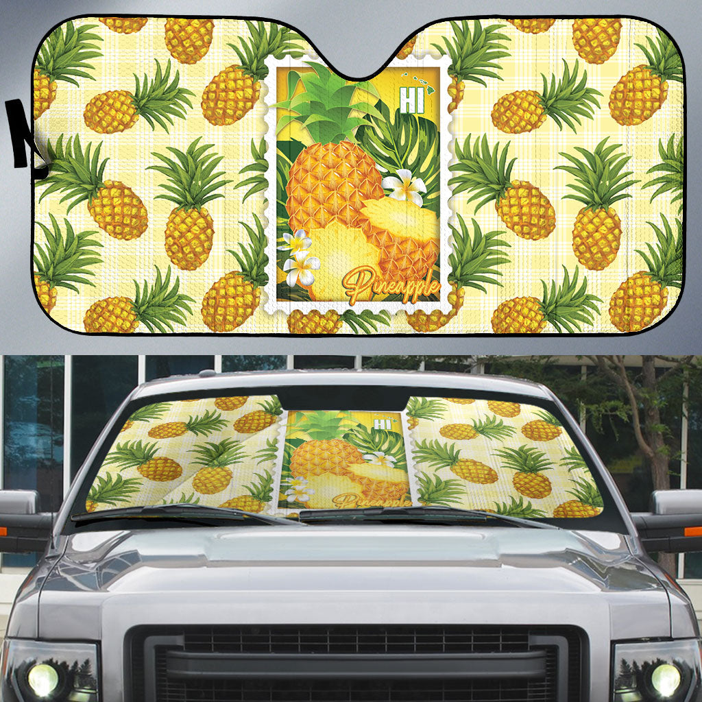 Aloha Hawaii Hala Kahiki Palaka Motifs Auto Sun Shade Hawaiian Pineapple Stylized Stamp