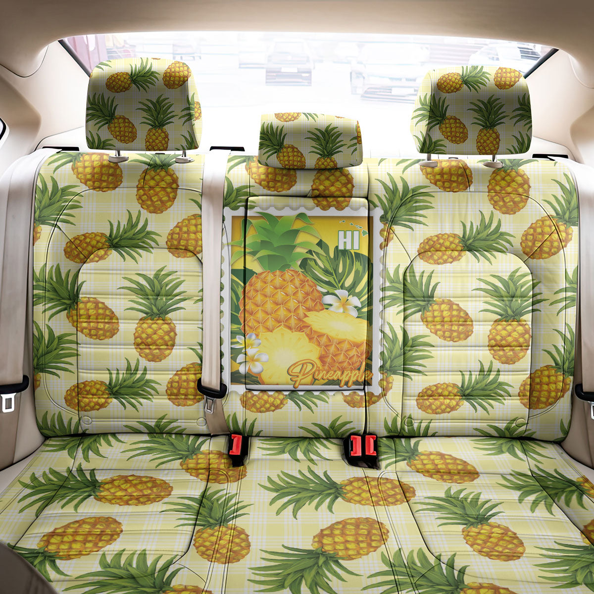 Aloha Hawaii Hala Kahiki Palaka Motifs Back Car Seat Cover Hawaiian Pineapple Stylized Stamp LT14 - Polynesian Pride