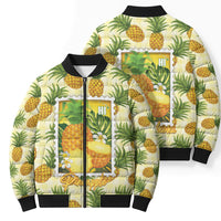 Aloha Hawaii Hala Kahiki Palaka Motifs Bomber Puffer Jacket Hawaiian Pineapple Stylized Stamp LT14 - Polynesian Pride
