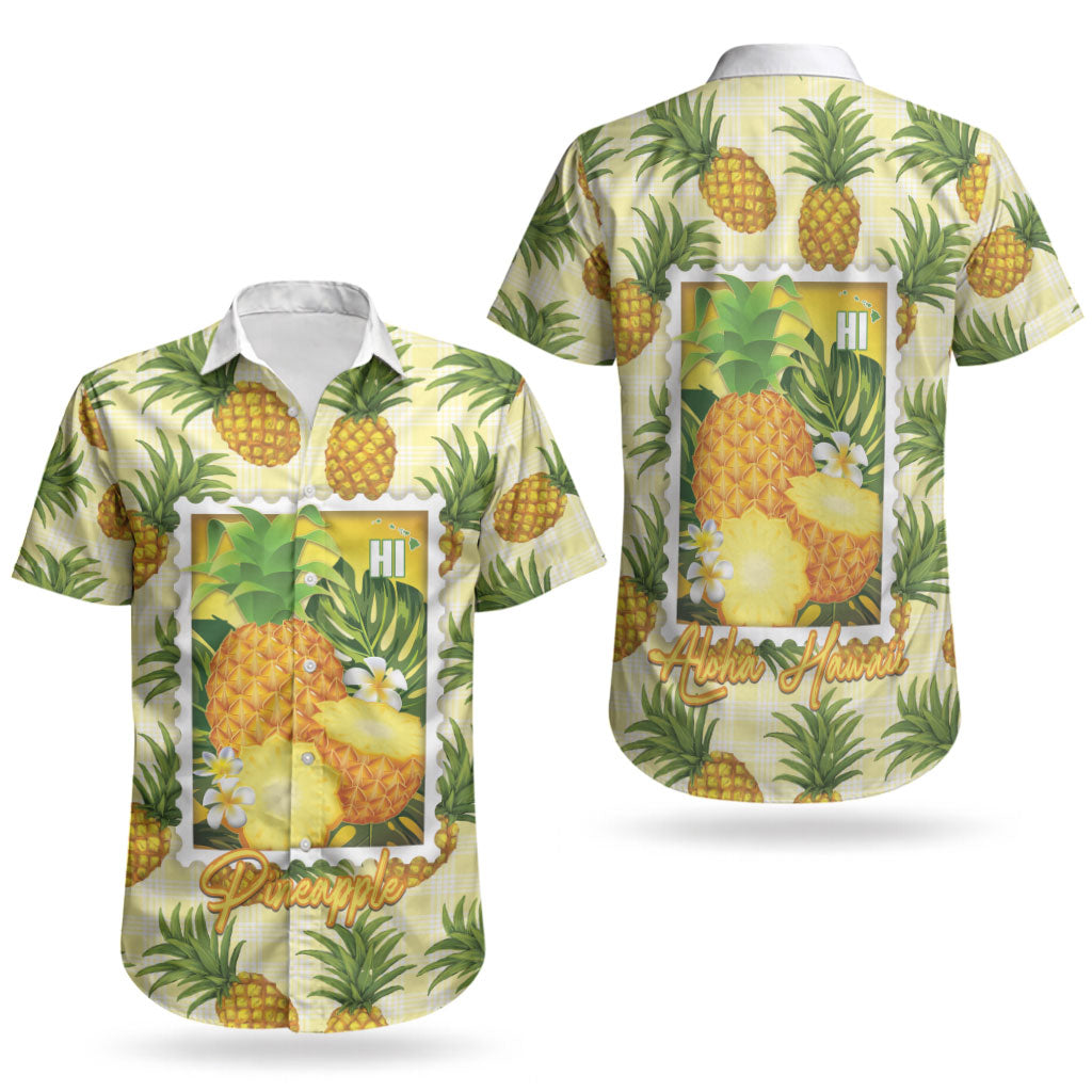 Aloha Hawaii Hala Kahiki Palaka Motifs Couples Matching Off Shoulder Short Dress and Hawaiian Shirt Hawaiian Pineapple Stylized Stamp LT14 - Polynesian Pride