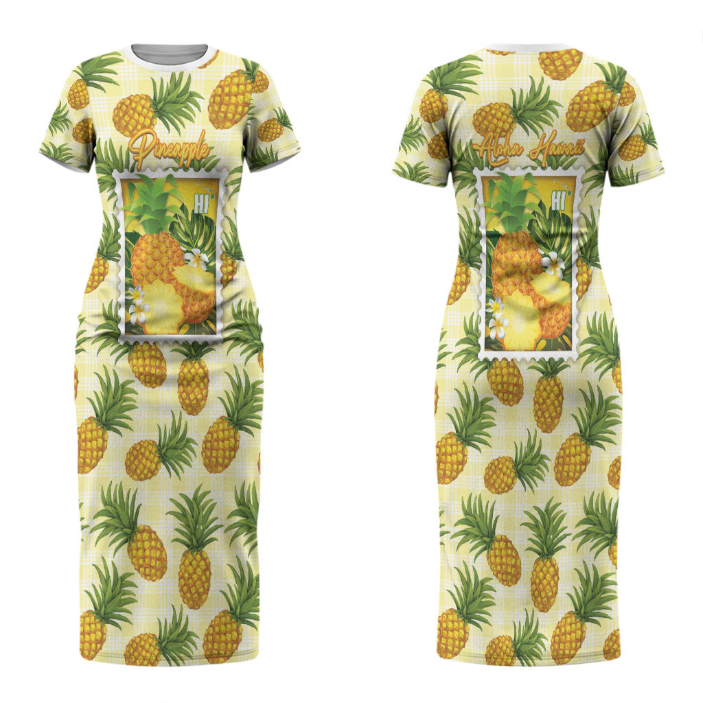 Aloha Hawaii Hala Kahiki Palaka Motifs Couples Matching Short Sleeve Bodycon Dress and Long Sleeve Button Shirt Hawaiian Pineapple Stylized Stamp LT14 - Polynesian Pride