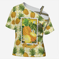 Aloha Hawaii Hala Kahiki Palaka Motifs Cross Shoulder Shirt Hawaiian Pineapple Stylized Stamp LT14 Female Yellow - Polynesian Pride
