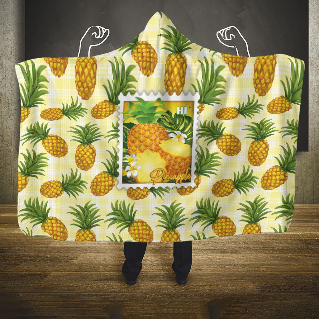 Aloha Hawaii Hala Kahiki Palaka Motifs Hooded Blanket Hawaiian Pineapple Stylized Stamp LT14 - Polynesian Pride
