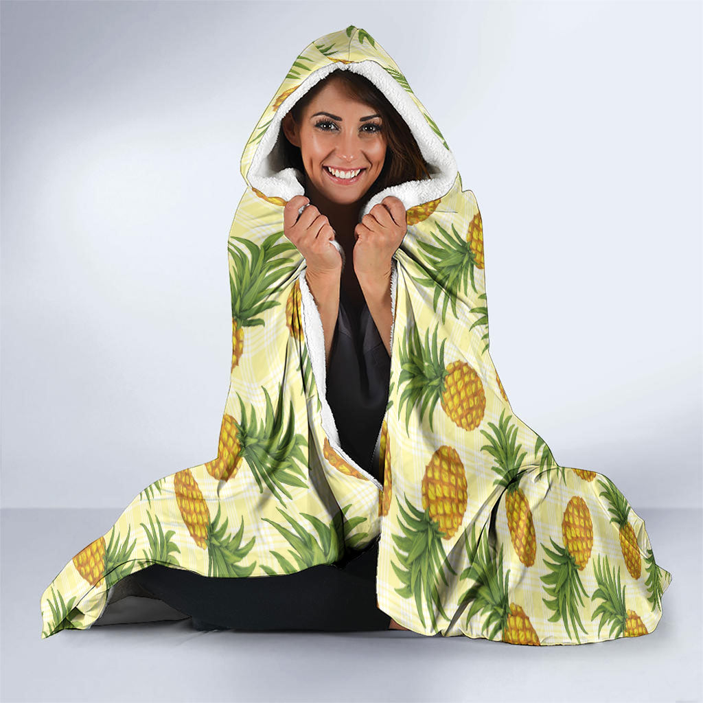 Aloha Hawaii Hala Kahiki Palaka Motifs Hooded Blanket Hawaiian Pineapple Stylized Stamp LT14 - Polynesian Pride