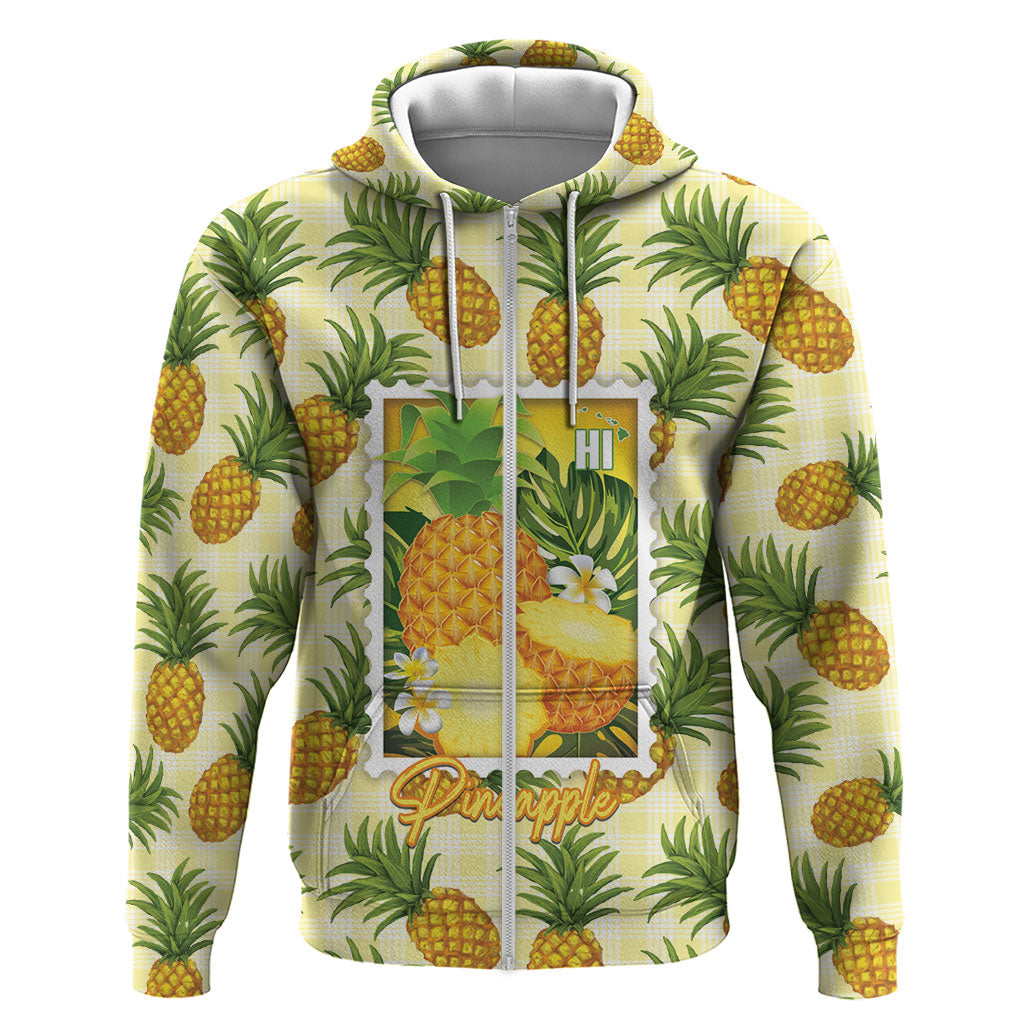 Aloha Hawaii Hala Kahiki Palaka Motifs Hoodie Hawaiian Pineapple Stylized Stamp LT14 Zip Hoodie Yellow - Polynesian Pride