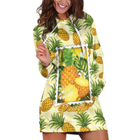 Aloha Hawaii Hala Kahiki Palaka Motifs Hoodie Dress Hawaiian Pineapple Stylized Stamp LT14 Yellow - Polynesian Pride