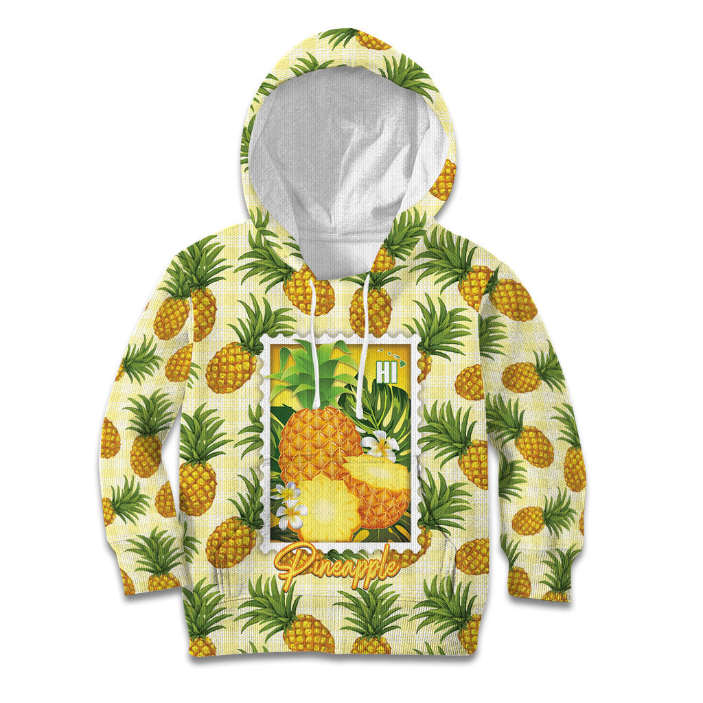 Aloha Hawaii Hala Kahiki Palaka Motifs Kid Hoodie Hawaiian Pineapple Stylized Stamp LT14 Hoodie Yellow - Polynesian Pride