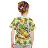 Aloha Hawaii Hala Kahiki Palaka Motifs Kid T Shirt Hawaiian Pineapple Stylized Stamp LT14 - Polynesian Pride