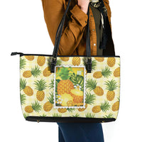 Aloha Hawaii Hala Kahiki Palaka Motifs Leather Tote Bag Hawaiian Pineapple Stylized Stamp LT14 - Polynesian Pride