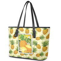 Aloha Hawaii Hala Kahiki Palaka Motifs Leather Tote Bag Hawaiian Pineapple Stylized Stamp LT14 - Polynesian Pride