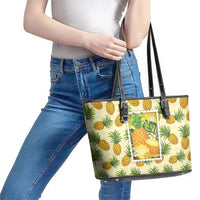 Aloha Hawaii Hala Kahiki Palaka Motifs Leather Tote Bag Hawaiian Pineapple Stylized Stamp LT14 - Polynesian Pride