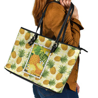 Aloha Hawaii Hala Kahiki Palaka Motifs Leather Tote Bag Hawaiian Pineapple Stylized Stamp LT14 - Polynesian Pride