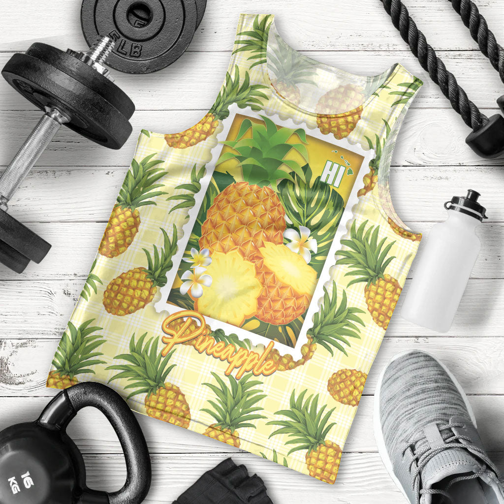Aloha Hawaii Hala Kahiki Palaka Motifs Men Tank Top Hawaiian Pineapple Stylized Stamp LT14 - Polynesian Pride