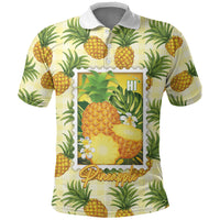 Aloha Hawaii Hala Kahiki Palaka Motifs Polo Shirt Hawaiian Pineapple Stylized Stamp LT14 Yellow - Polynesian Pride