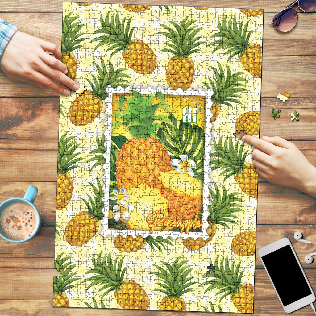 Aloha Hawaii Hala Kahiki Palaka Motifs Puzzle Hawaiian Pineapple Stylized Stamp