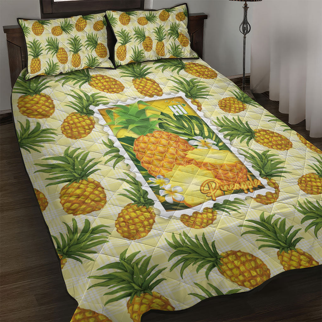 Aloha Hawaii Hala Kahiki Palaka Motifs Quilt Bed Set Hawaiian Pineapple Stylized Stamp