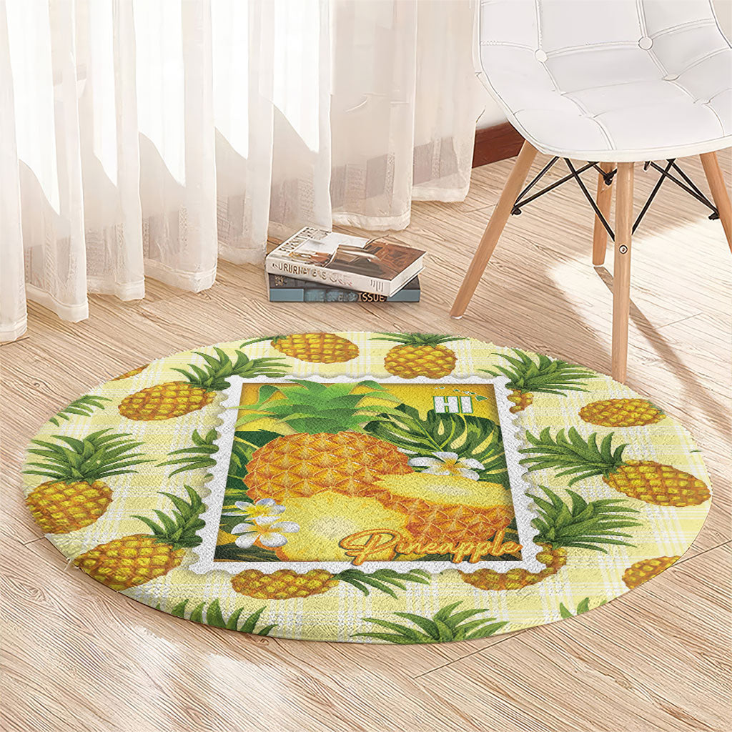Aloha Hawaii Hala Kahiki Palaka Motifs Round Carpet Hawaiian Pineapple Stylized Stamp LT14 - Polynesian Pride