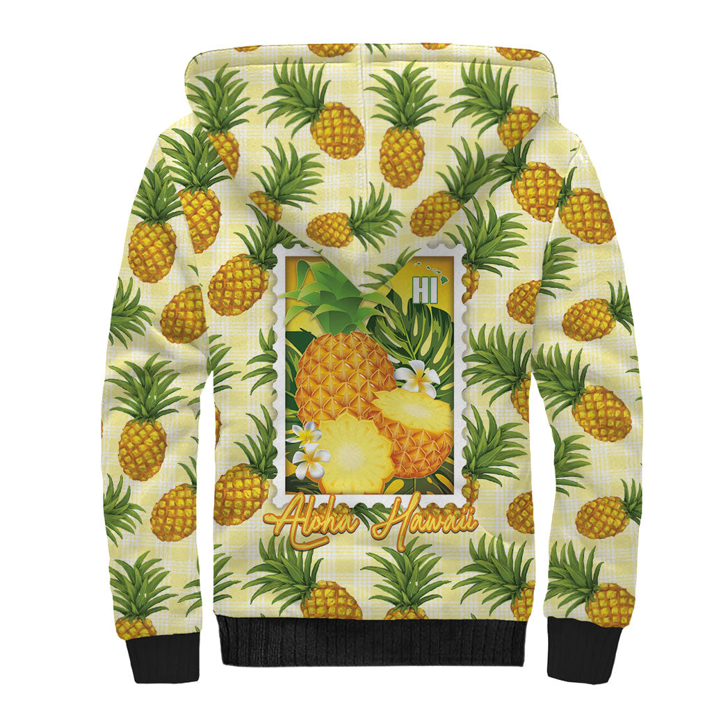 Aloha Hawaii Hala Kahiki Palaka Motifs Sherpa Hoodie Hawaiian Pineapple Stylized Stamp LT14 - Polynesian Pride