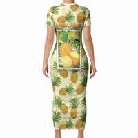 Aloha Hawaii Hala Kahiki Palaka Motifs Short Sleeve Bodycon Dress Hawaiian Pineapple Stylized Stamp LT14 - Polynesian Pride