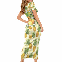 Aloha Hawaii Hala Kahiki Palaka Motifs Short Sleeve Bodycon Dress Hawaiian Pineapple Stylized Stamp LT14 - Polynesian Pride