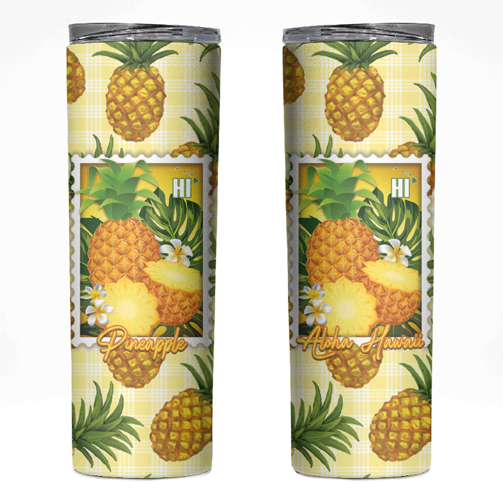 Aloha Hawaii Hala Kahiki Palaka Motifs Skinny Tumbler Hawaiian Pineapple Stylized Stamp