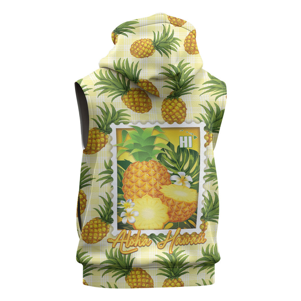 Aloha Hawaii Hala Kahiki Palaka Motifs Sleeveless Hoodie Hawaiian Pineapple Stylized Stamp LT14 - Polynesian Pride