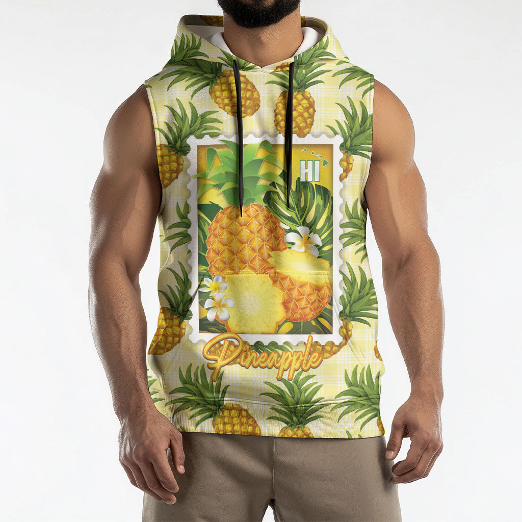 Aloha Hawaii Hala Kahiki Palaka Motifs Sleeveless Hoodie Hawaiian Pineapple Stylized Stamp LT14 - Polynesian Pride