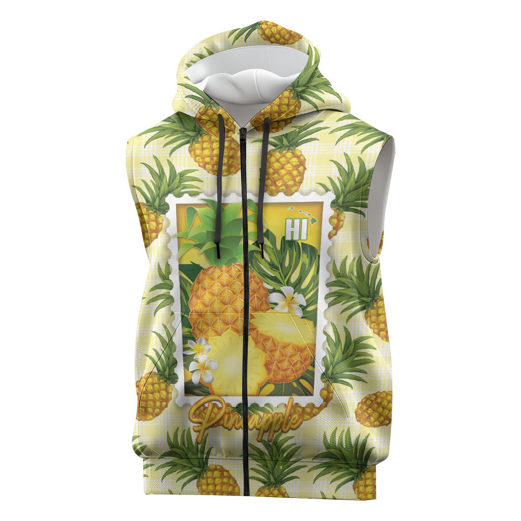 Aloha Hawaii Hala Kahiki Palaka Motifs Sleeveless Zip Hoodie Hawaiian Pineapple Stylized Stamp