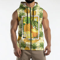 Aloha Hawaii Hala Kahiki Palaka Motifs Sleeveless Zip Hoodie Hawaiian Pineapple Stylized Stamp LT14 - Polynesian Pride