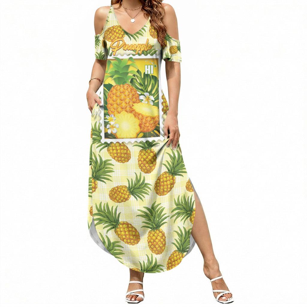 Aloha Hawaii Hala Kahiki Palaka Motifs Summer Maxi Dress Hawaiian Pineapple Stylized Stamp LT14 Women Yellow - Polynesian Pride