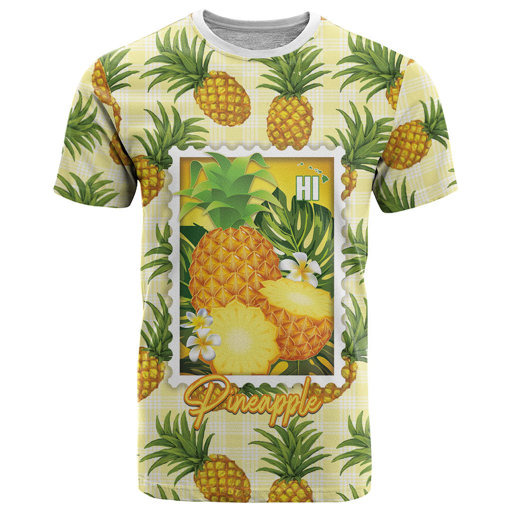 Aloha Hawaii Hala Kahiki Palaka Motifs T Shirt Hawaiian Pineapple Stylized Stamp LT14 Yellow - Polynesian Pride