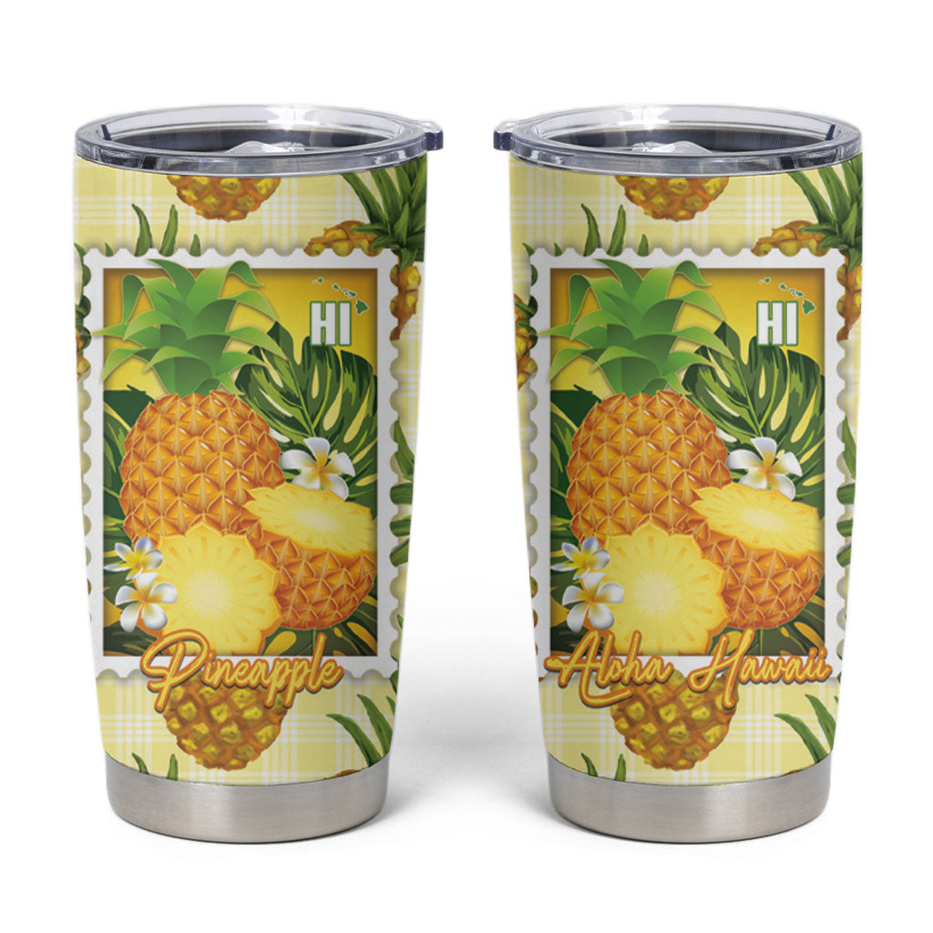 Aloha Hawaii Hala Kahiki Palaka Motifs Tumbler Cup Hawaiian Pineapple Stylized Stamp
