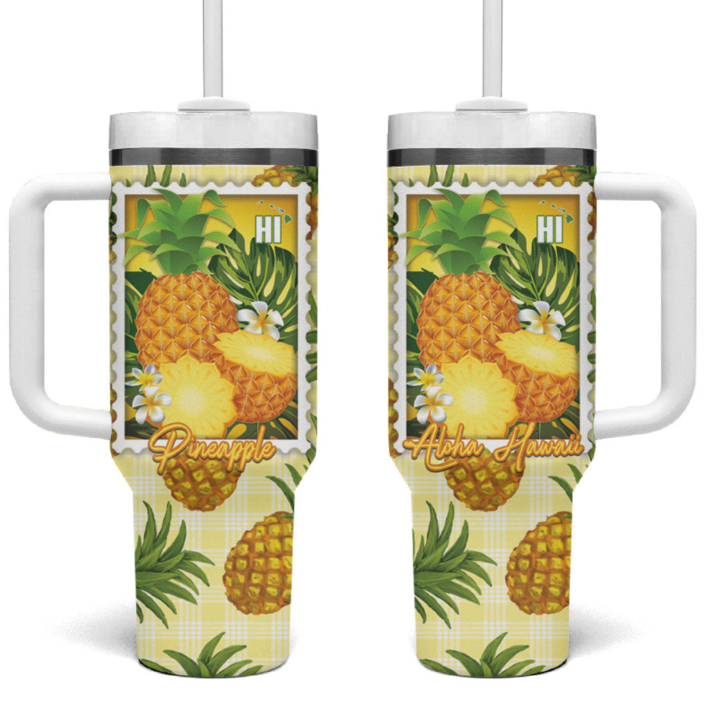Aloha Hawaii Hala Kahiki Palaka Motifs Tumbler With Handle Hawaiian Pineapple Stylized Stamp