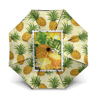 Aloha Hawaii Hala Kahiki Palaka Motifs Umbrella Hawaiian Pineapple Stylized Stamp LT14 One Size Folded 11.42 inch Opened Diameter 37.4 inch Yellow - Polynesian Pride