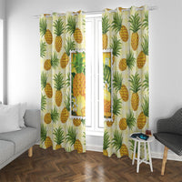 Aloha Hawaii Hala Kahiki Palaka Motifs Window Curtain Hawaiian Pineapple Stylized Stamp LT14 With Grommets Yellow - Polynesian Pride