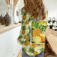 Aloha Hawaii Hala Kahiki Palaka Motifs Women Casual Shirt Hawaiian Pineapple Stylized Stamp LT14 - Polynesian Pride