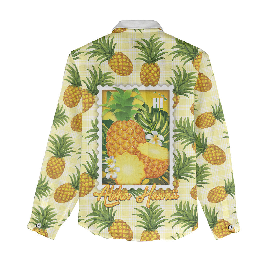 Aloha Hawaii Hala Kahiki Palaka Motifs Women Casual Shirt Hawaiian Pineapple Stylized Stamp LT14 - Polynesian Pride