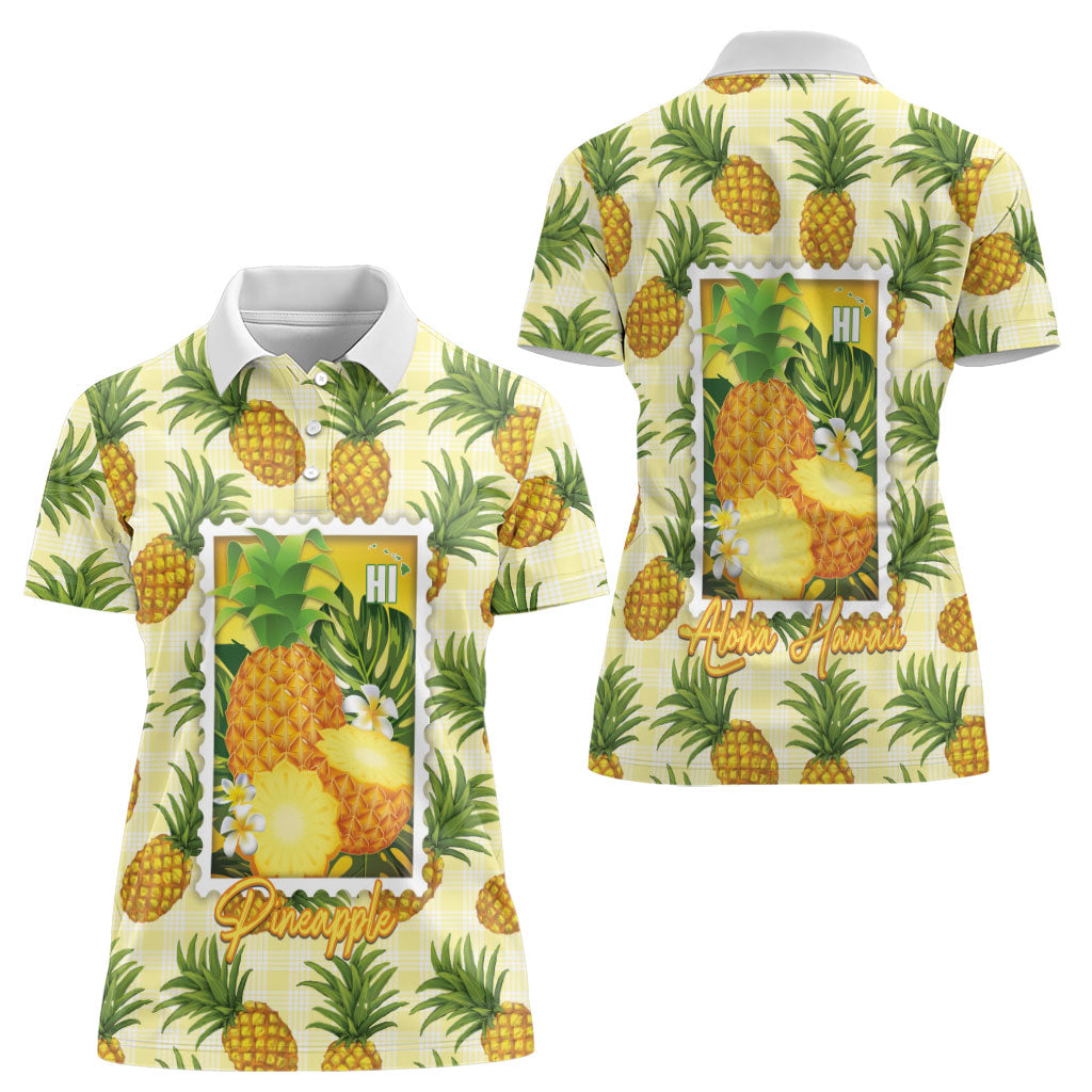Aloha Hawaii Hala Kahiki Palaka Motifs Women Polo Shirt Hawaiian Pineapple Stylized Stamp LT14 - Polynesian Pride