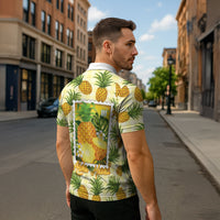 Aloha Hawaii Hala Kahiki Palaka Motifs Zipper Polo Shirt Hawaiian Pineapple Stylized Stamp LT14 - Polynesian Pride