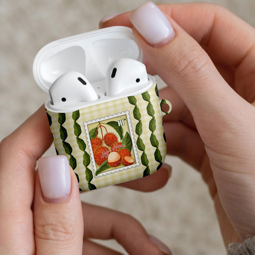 Aloha Hawaii Rambutan Palaka Motifs AirPods Case Hawaiian Fruit Stylized Stamp LT14 - Polynesian Pride