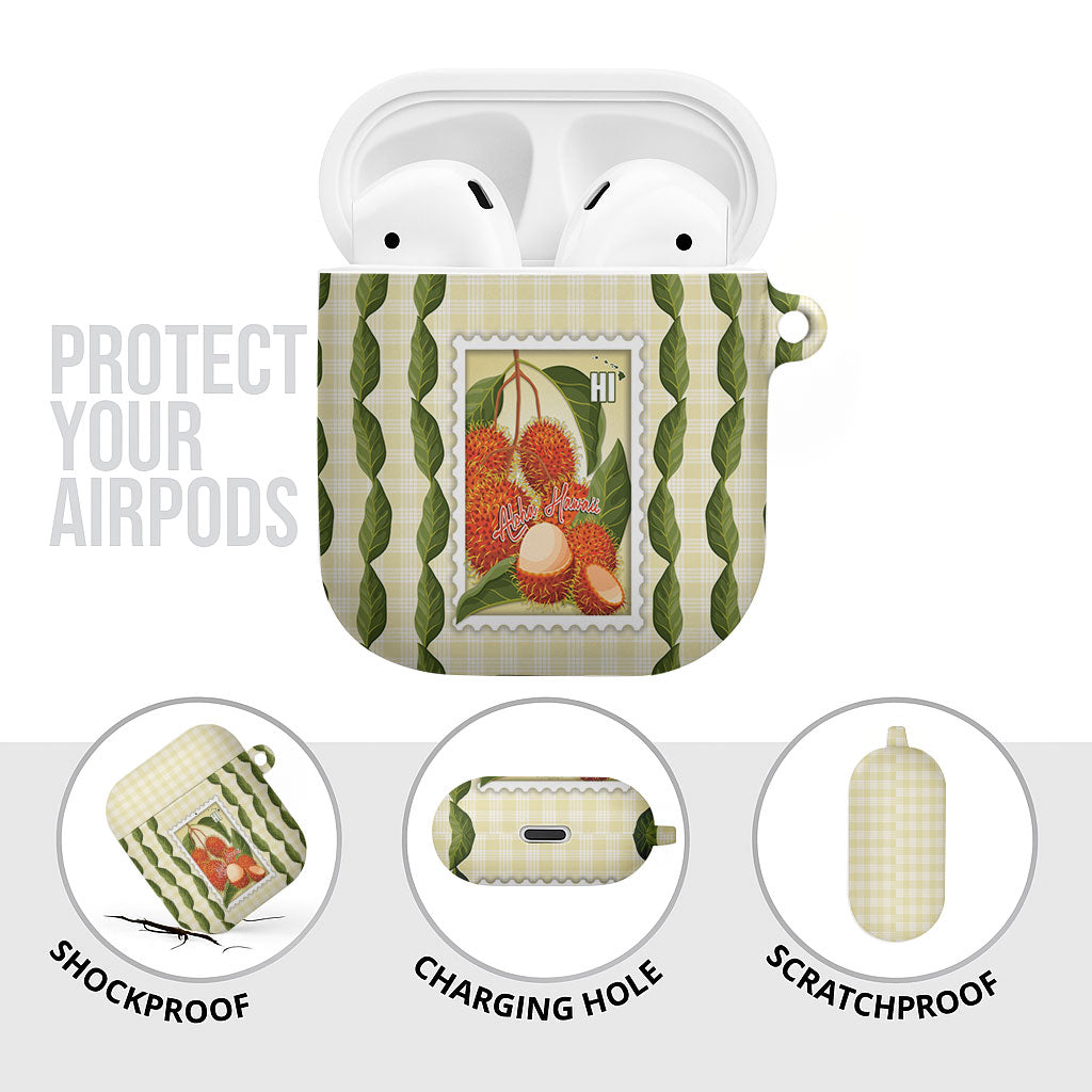 Aloha Hawaii Rambutan Palaka Motifs AirPods Case Hawaiian Fruit Stylized Stamp LT14 - Polynesian Pride
