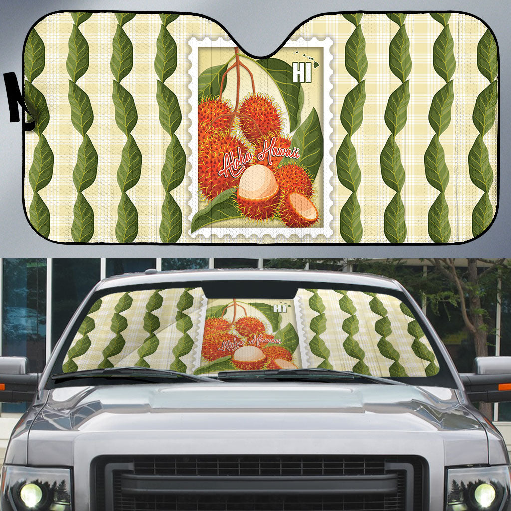 Aloha Hawaii Rambutan Palaka Motifs Auto Sun Shade Hawaiian Fruit Stylized Stamp