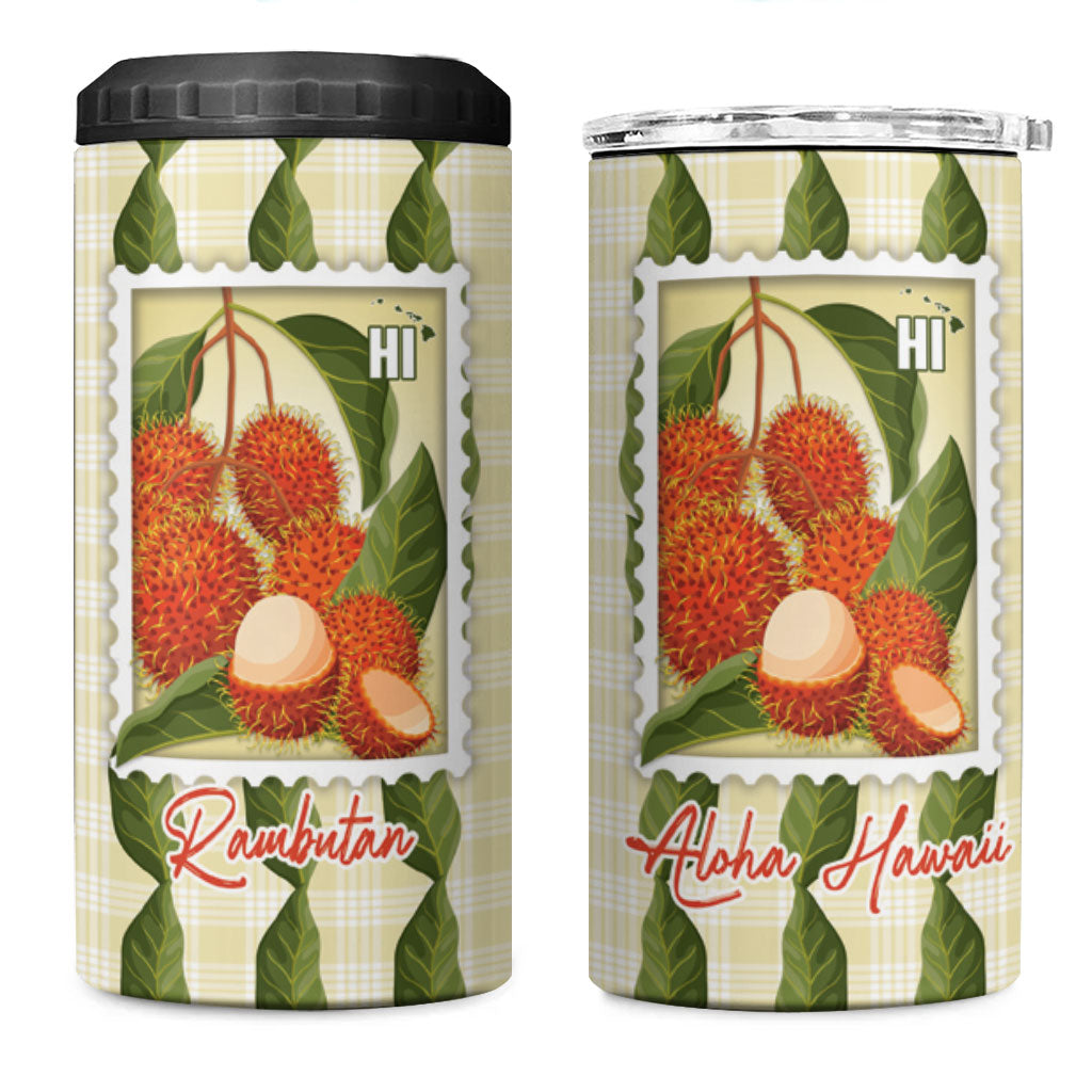 Aloha Hawaii Rambutan Palaka Motifs 4 in 1 Can Cooler Tumbler Hawaiian Fruit Stylized Stamp