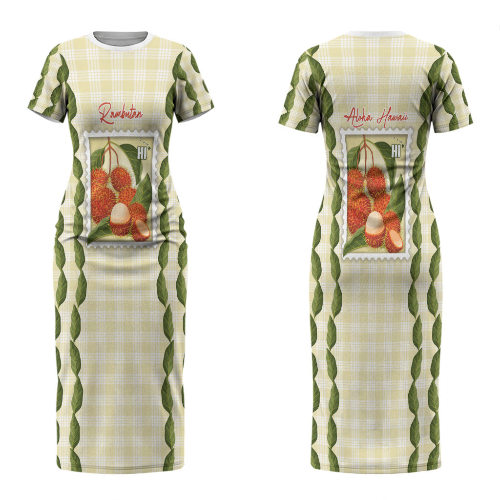 Aloha Hawaii Rambutan Palaka Motifs Couples Matching Short Sleeve Bodycon Dress and Long Sleeve Button Shirt Hawaiian Fruit Stylized Stamp LT14 - Polynesian Pride