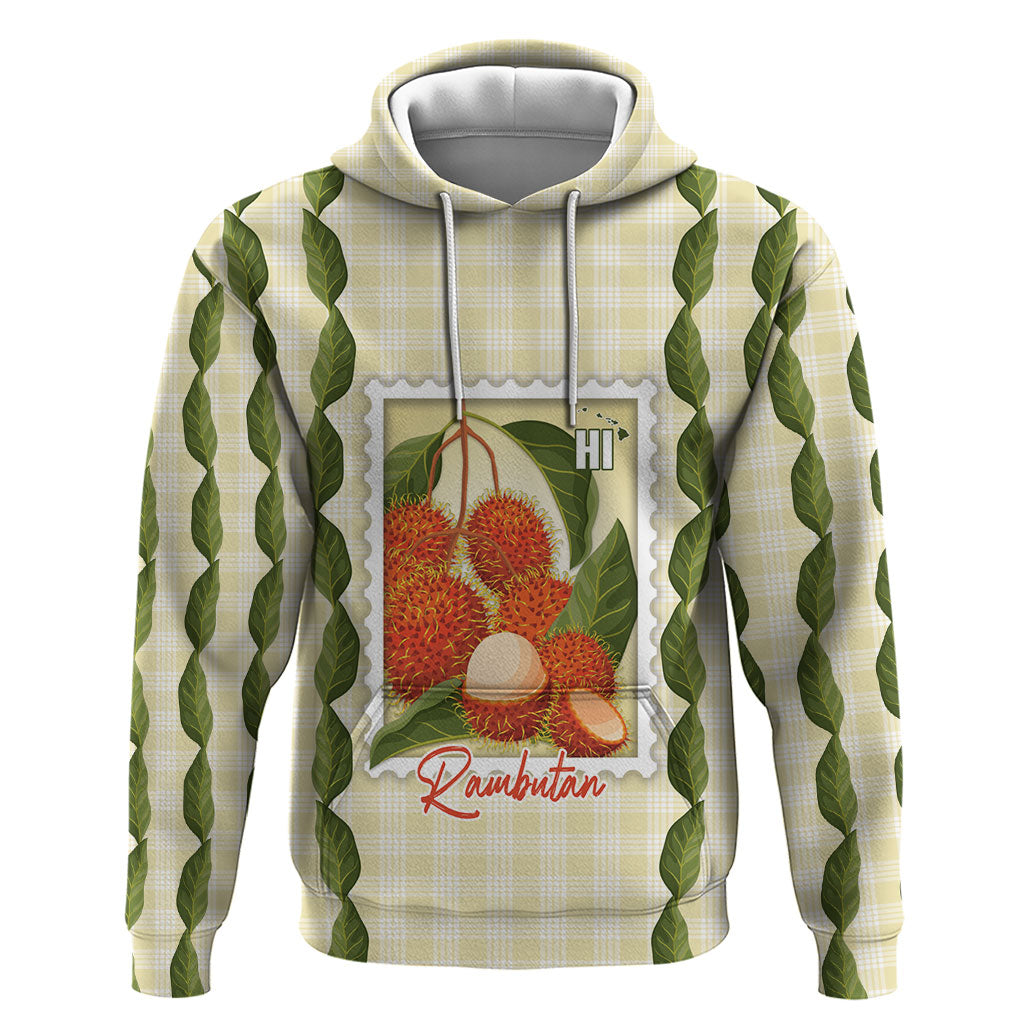 Aloha Hawaii Rambutan Palaka Motifs Hoodie Hawaiian Fruit Stylized Stamp