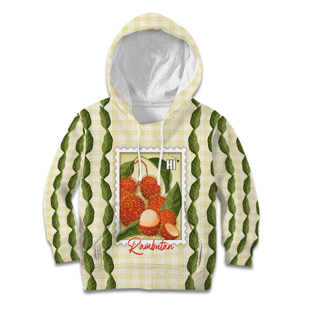 Aloha Hawaii Rambutan Palaka Motifs Kid Hoodie Hawaiian Fruit Stylized Stamp