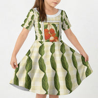 Aloha Hawaii Rambutan Palaka Motifs Kid Short Sleeve Dress Hawaiian Fruit Stylized Stamp LT14 KID Yellow - Polynesian Pride