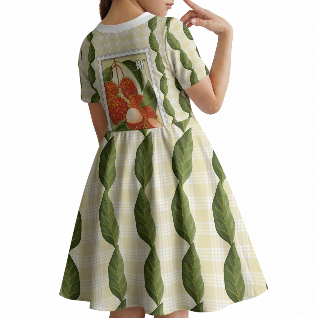Aloha Hawaii Rambutan Palaka Motifs Kid Short Sleeve Dress Hawaiian Fruit Stylized Stamp LT14 - Polynesian Pride